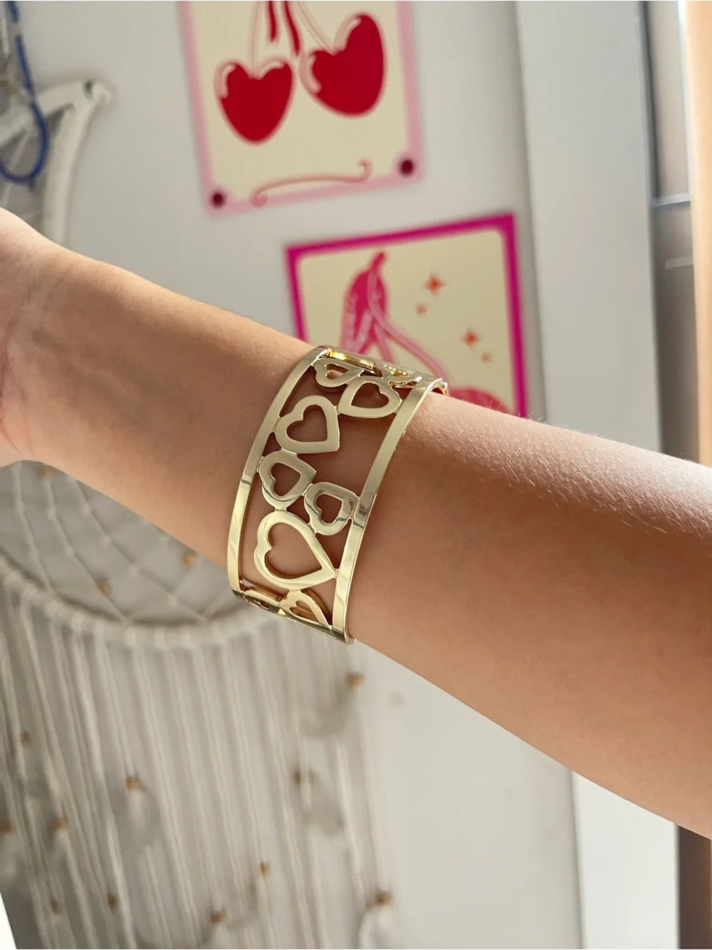 Gold Heart Cutout Cuff Bracelet - Women Jewelry